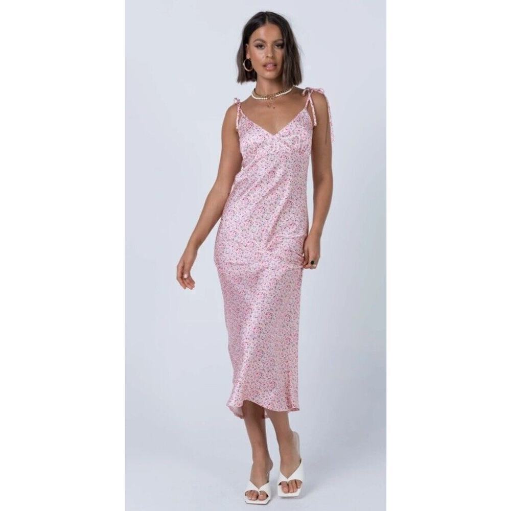 PRINCESS POLLY The Veronica Satin Floral Midi Dress Spaghetti Strap V Neck Sz 10